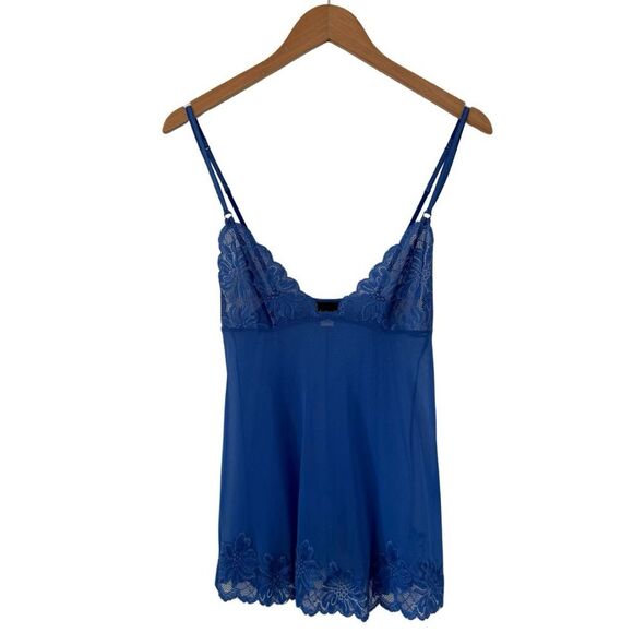 Frederick's of Hollywood Floral Lace Mesh Mini Babydoll Cami in Blue - Small - Picture 2 of 7